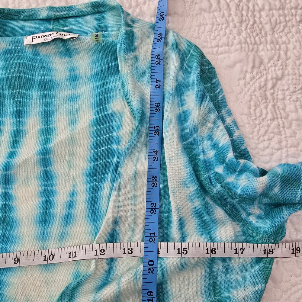 Patrizia Luca Milano Tie-Dye Waterfall Cardigan Sweater Open Front Aqua White M‎ - Picture 5 of 5